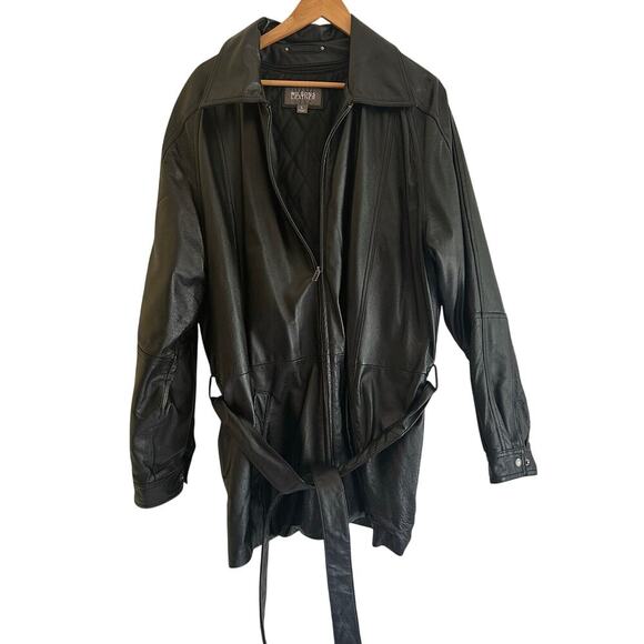 Vintage 90s Wilsons Jacket Black Leather Zipper Pockets Belt Removable Vest L - Picture 1 of 10